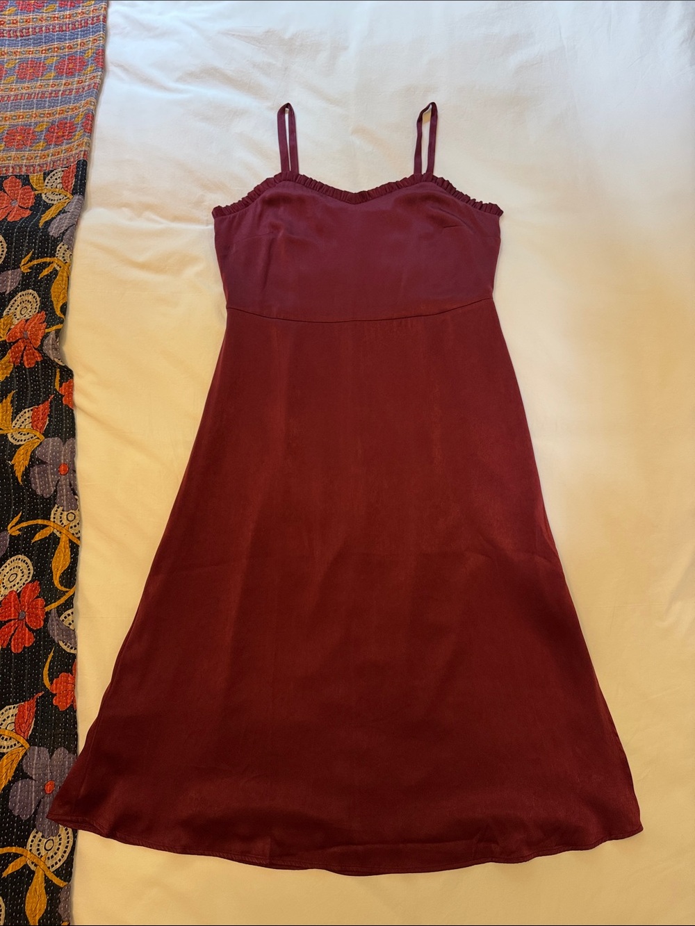 LOFT Burgundy Satin Slip Dress with Spaghetti Straps